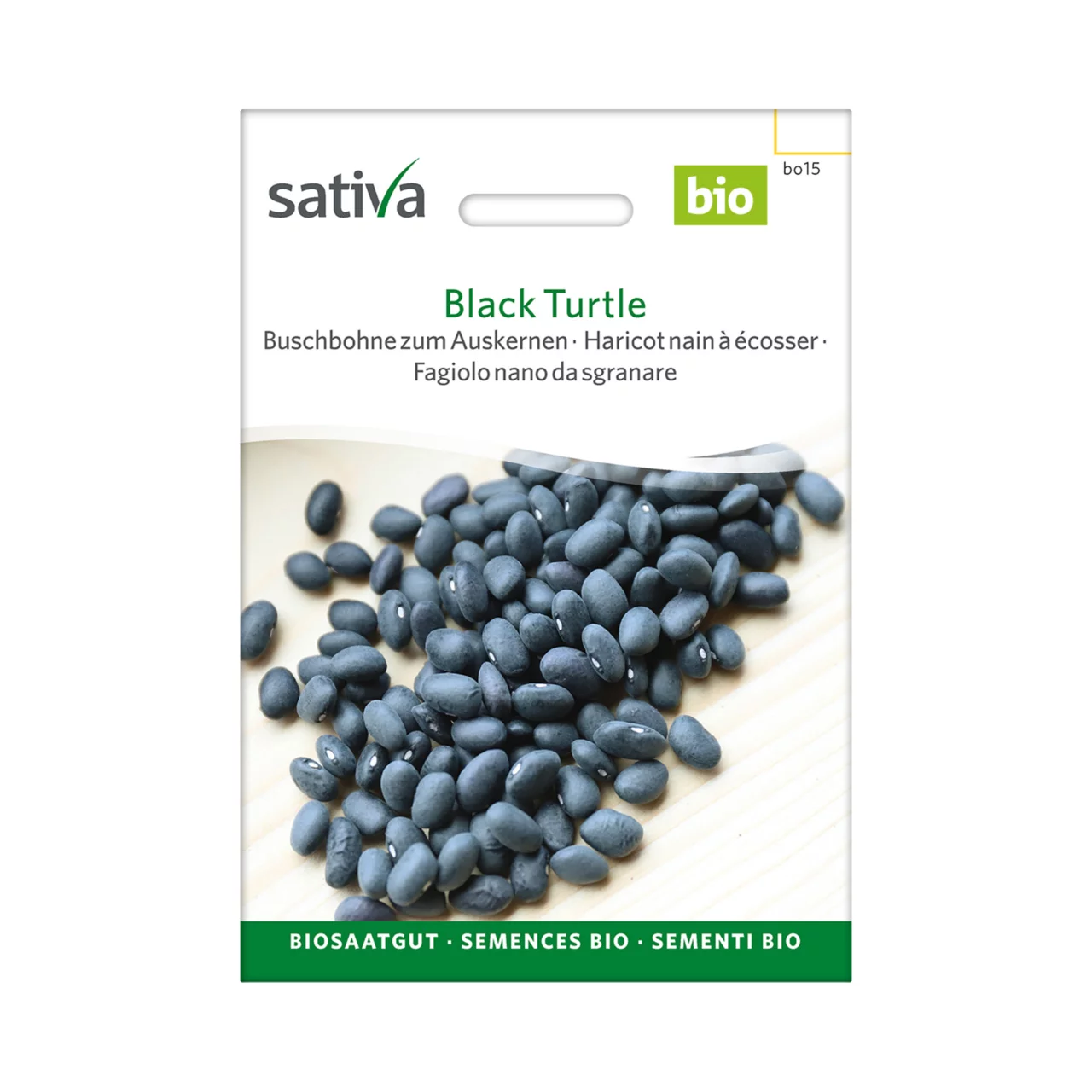Produktbild zu «Biosamen Buschbohne Black Turtle zum Auskernen» | © Sativa Rheinau AG