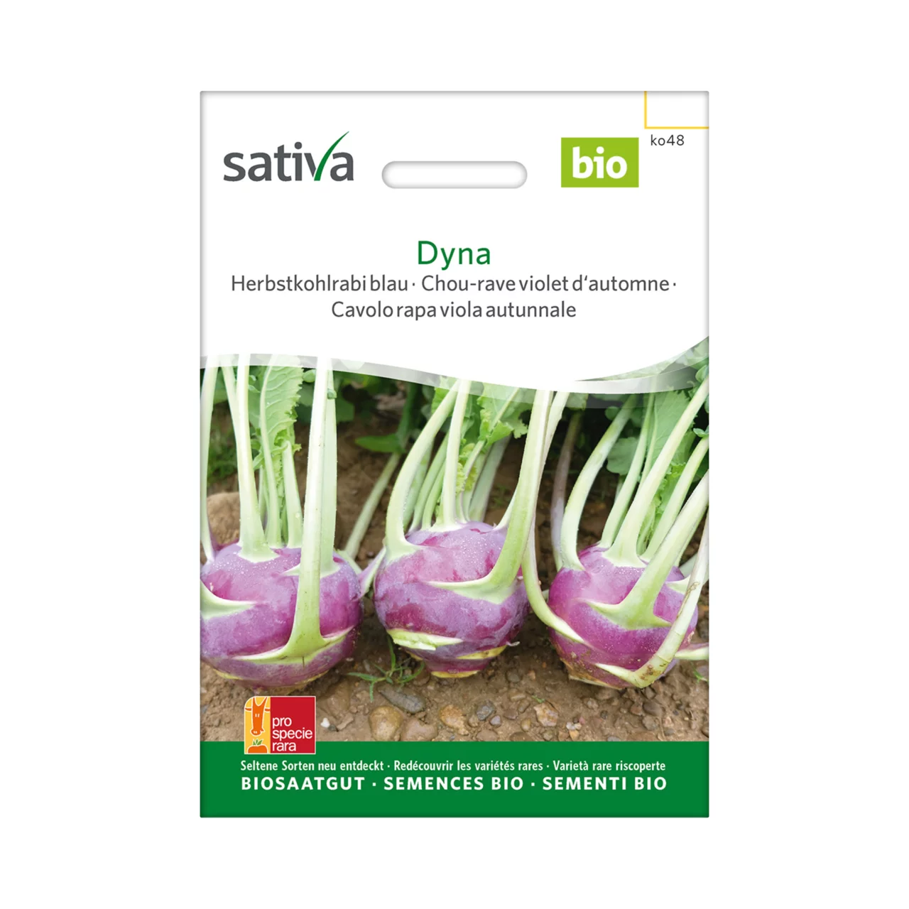 Produktbild zu «Biosamen Herbstkohlrabi blau Dyna» | © Sativa Rheinau AG