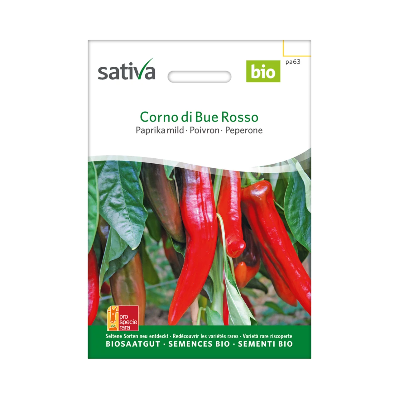 Produktbild zu «Biosamen Paprika Corno di Bue Rosso» | © Sativa Rheinau AG