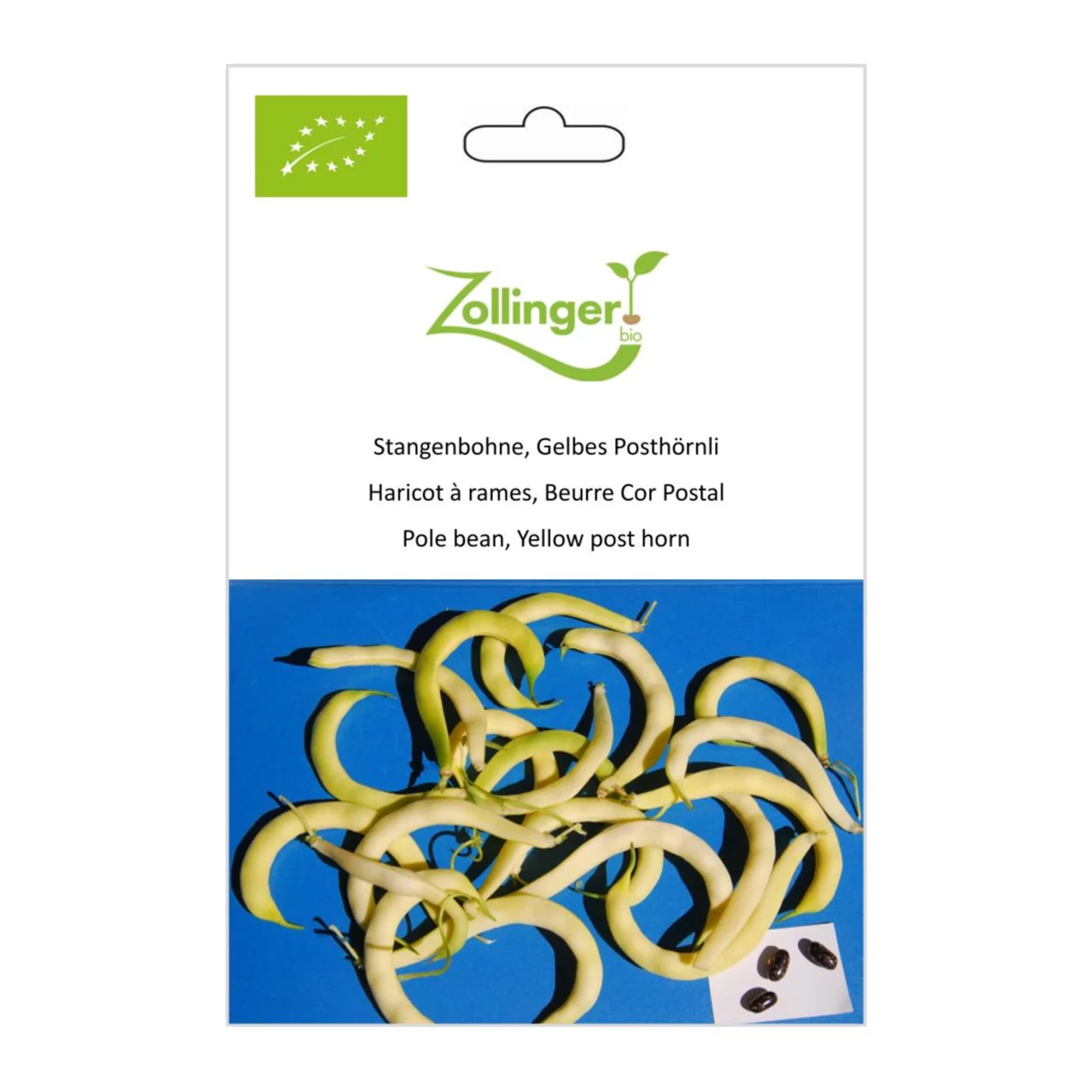 Produktbild zu «Biosamen Stangenbohne, Gelbes Posthörnli» | © Zollinger Bio Sàrl