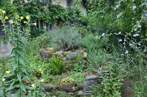 In der Kräuterspirale finden Pflanzen mit verschiedenen Bedingungen einen guten Standort, von etwas nasser unten bis ganz trocken oben. | © Andermatt Biogarten AG