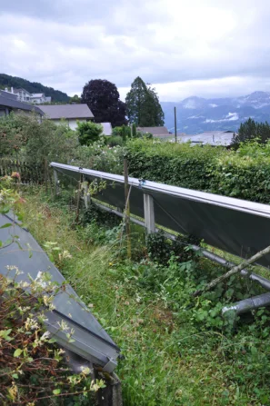Installés au sol, ces capteurs d'eau chaude exploitent l'énergie solaire renouvelable tout en créant de nouveaux habitats : l'ombrage léger qu'ils procurent protège les plantes de la chaleur et offre un refuge aux insectes et à la faune du sol. | © Andermatt Biogarten AG
