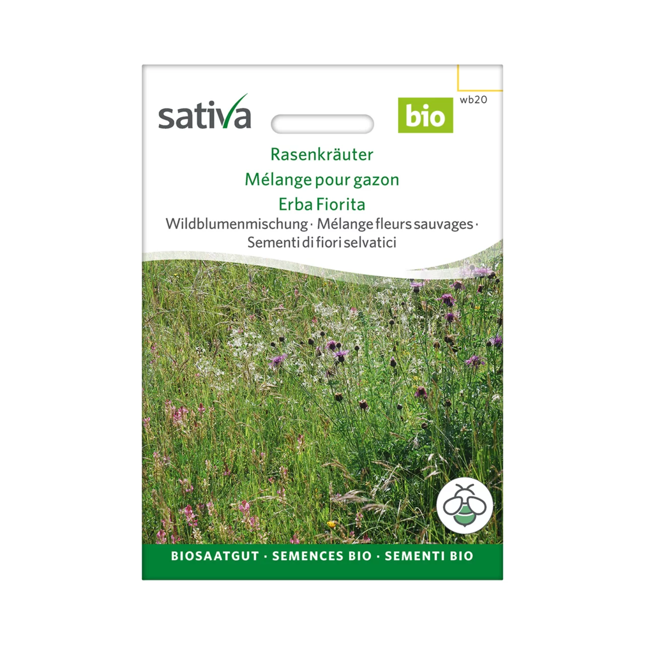 Produktbild zu «Biosamen Wildblumenmischung Rasenkräuter» | © Sativa Rheinau AG