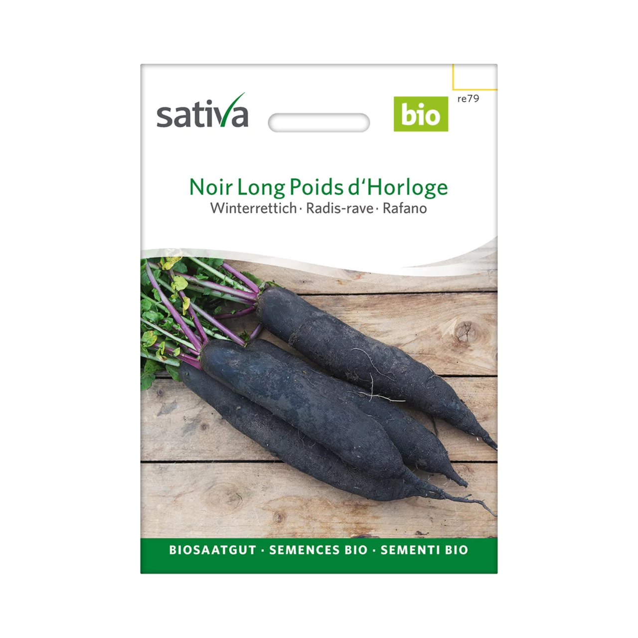 Produktbild zu «Biosamen Winterrettich Noir Long Poids d'Horloge» | © Sativa Rheinau AG